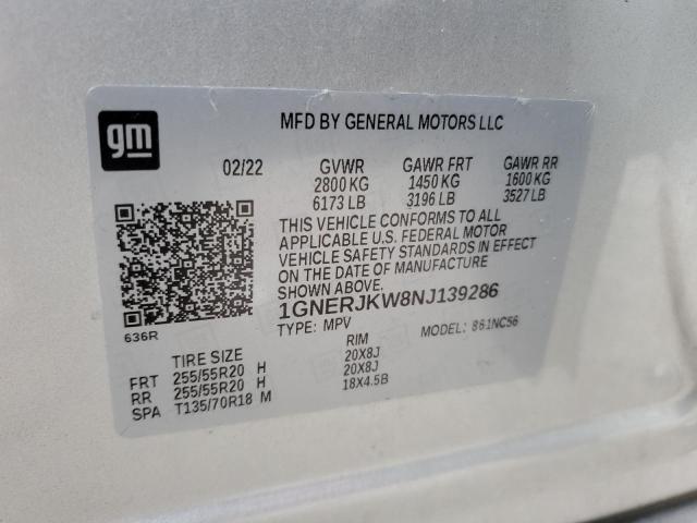 1GNERJKW8NJ139286 - 2022 CHEVROLET TRAVERSE RS SILVER photo 13