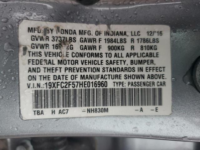 19XFC2F57HE016960 - 2017 HONDA CIVIC LX SILVER photo 12