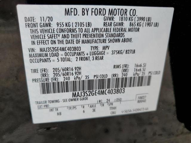 MAJ3S2GE4MC403803 - 2021 FORD ECOSPORT SE Siyah fotoğraf 12