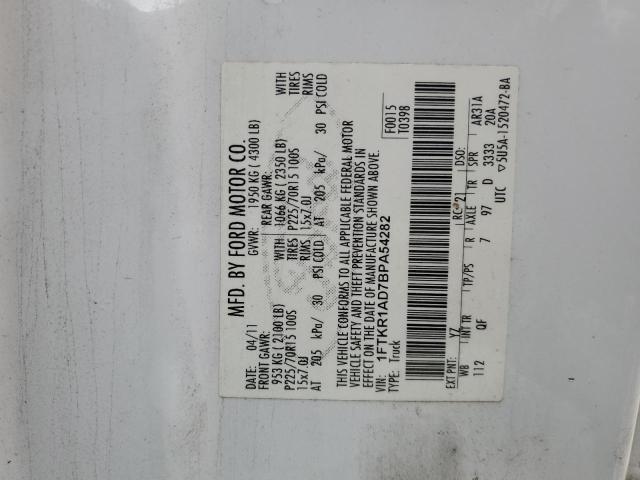 1FTKR1AD7BPA54282 - 2011 FORD RANGER WHITE photo 12