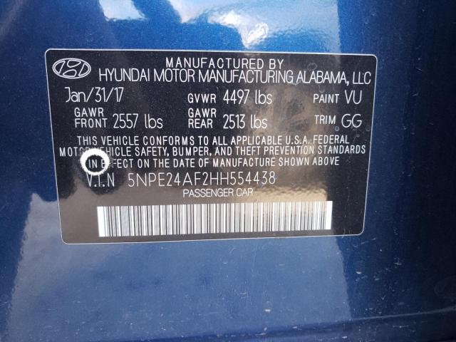 5NPE24AF2HH554438 - 2017 HYUNDAI SONATA SE BLUE photo 12