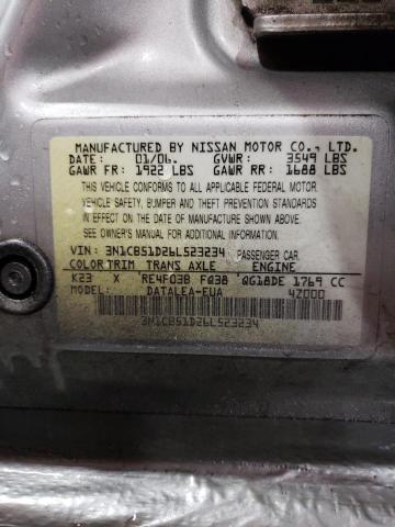 3N1CB51D26L523234 - 2006 NISSAN SENTRA 1.8 SILVER photo 13