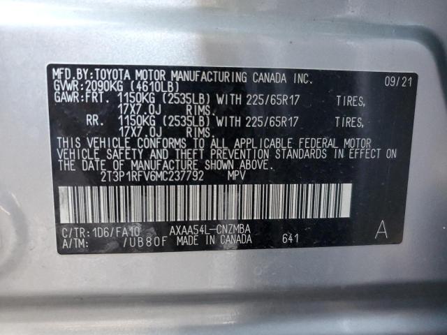 2T3P1RFV6MC237792 - 2021 TOYOTA RAV4 XLE SILVER photo 14