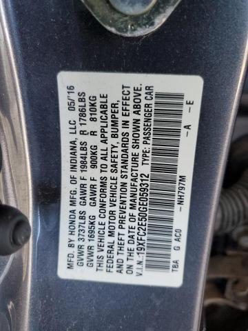 19XFC2E50GE059312 - 2016 HONDA CIVIC LX GRAY photo 12