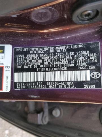 4T1BK1EB5EU080636 - 2014 TOYOTA AVALON BASE 勃艮第红 照片 12