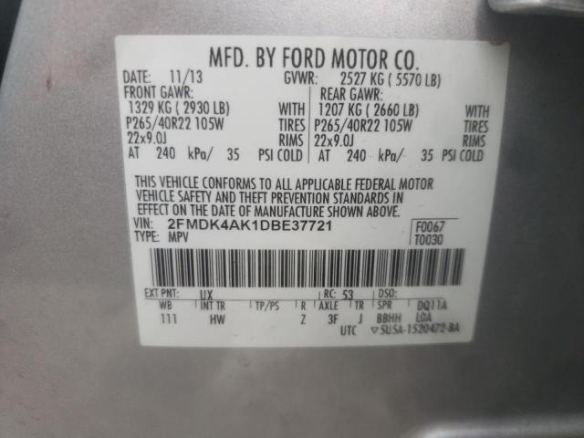 2FMDK4AK1DBE37721 - 2013 FORD EDGE SPORT SILVER photo 14