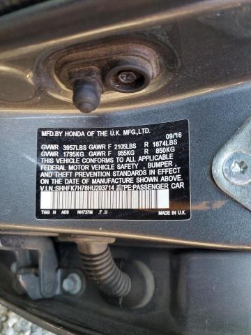 SHHFK7H78HU203714 - 2017 HONDA CIVIC EXL ნაცრისფერი ფოტო 12