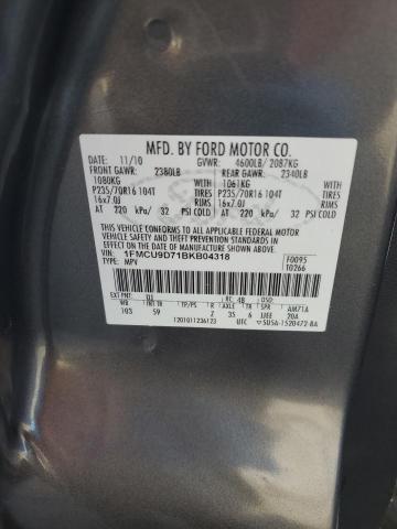 1FMCU9D71BKB04318 - 2011 FORD ESCAPE XLT GRAY photo 12