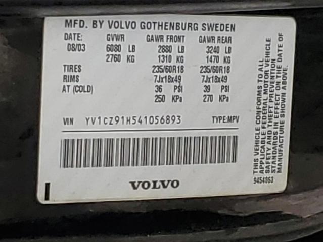 YV1CZ91H541056893 - 2004 VOLVO XC90 T6 BLACK photo 12