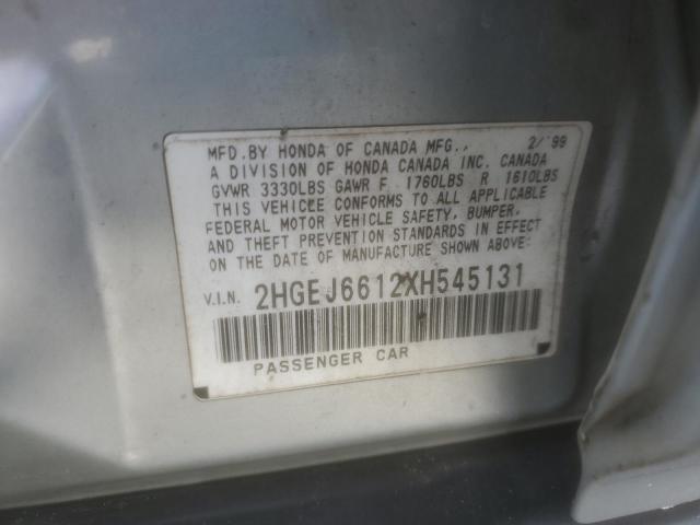 2HGEJ6612XH545131 - 1999 HONDA CIVIC BASE SILVER photo 12