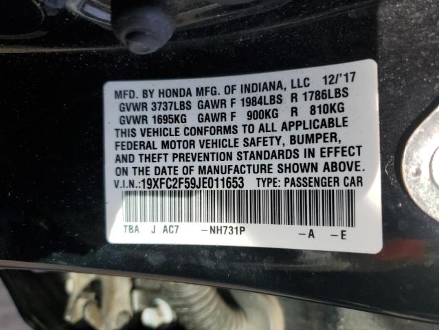 19XFC2F59JE011653 - 2018 HONDA CIVIC LX BLACK photo 12