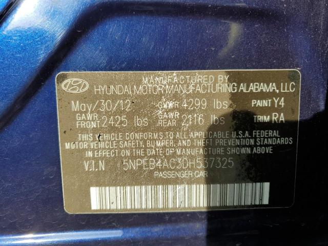 5NPEB4AC3DH537325 - 2013 HYUNDAI SONATA GLS BLUE photo 12