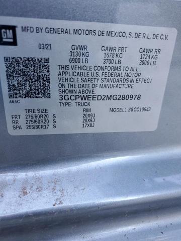 3GCPWEED2MG280978 - 2021 CHEVROLET SILVRDO LS C1500 LTZ GRAY photo 13