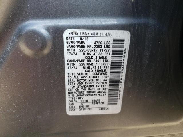 JN8AT2MV3KW375317 - 2019 NISSAN ROGUE S GRAY photo 14