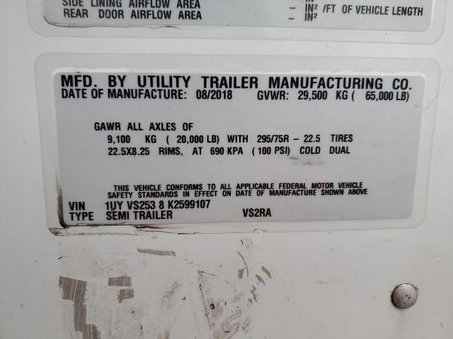 1UYVS2538K2599107 - 2019 UTILITY TRAILER أبيض صورة 10