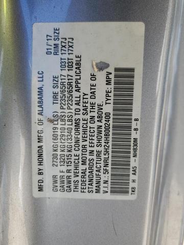 5FNRL5H24HB002400 - 2017 HONDA ODYSSEY LX SILVER photo 14