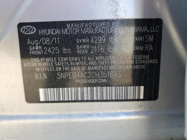 5NPEB4AC2CH351693 - 2012 HYUNDAI SONATA GLS SILVER photo 13