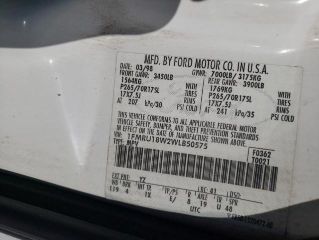 1FMRU18W2WLB50575 - 1998 FORD EXPEDITION WHITE photo 13