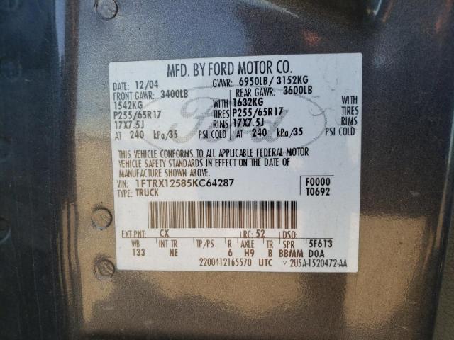 1FTRX12585KC64287 - 2005 FORD F150 GRAY photo 12