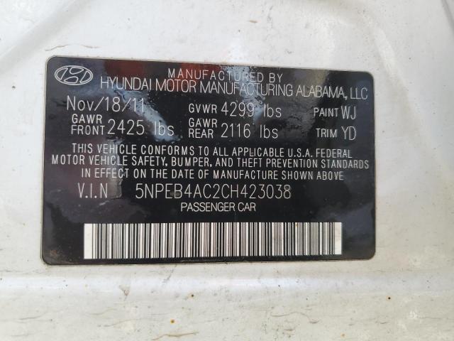 5NPEB4AC2CH423038 - 2012 HYUNDAI SONATA GLS WHITE photo 13