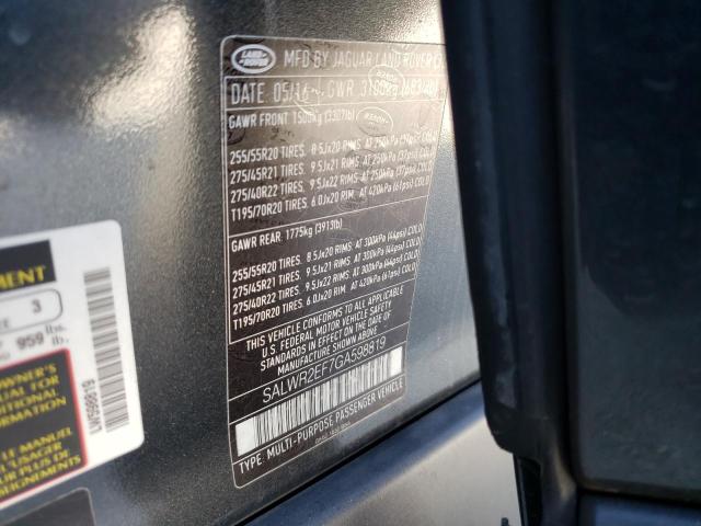 SALWR2EF7GA598819 - 2016 LAND ROVER RANGE ROVE SC CHARCOAL photo 13