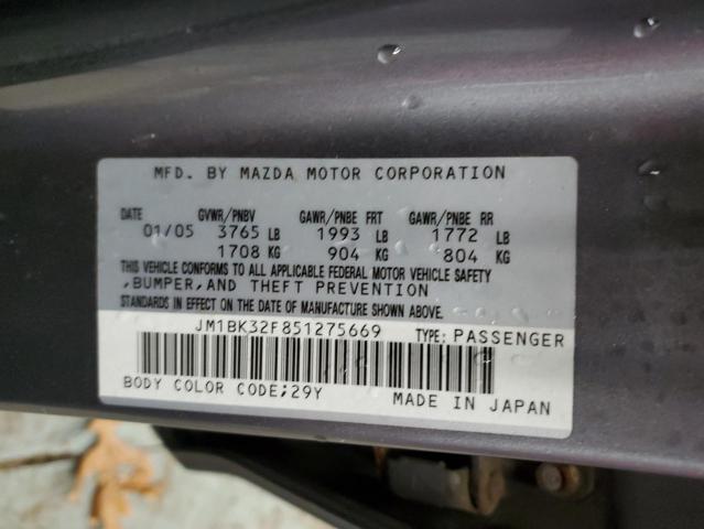 JM1BK32F851275669 - 2005 MAZDA 3 I GRAY photo 12