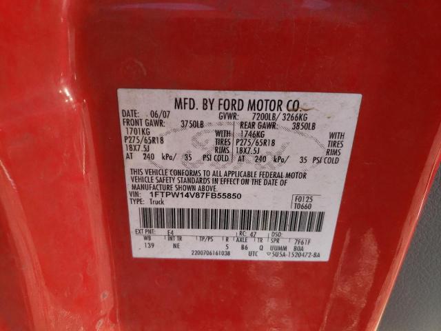 1FTPW14V87FB55850 - 2007 FORD F150 SUPERCREW RED photo 12