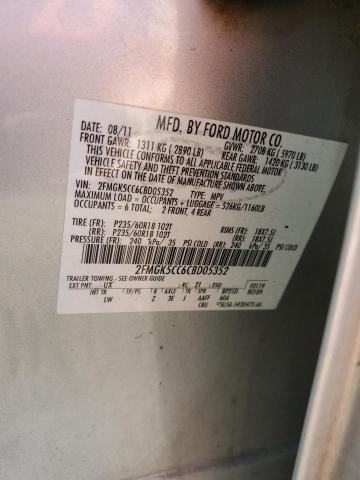 2FMGK5CC6CBD05352 - 2012 FORD FLEX SEL SILVER photo 13
