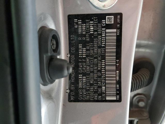 JHMFC1F75JX014964 - 2018 HONDA CIVIC EXL ვერცხლისფერი ფოტო 12
