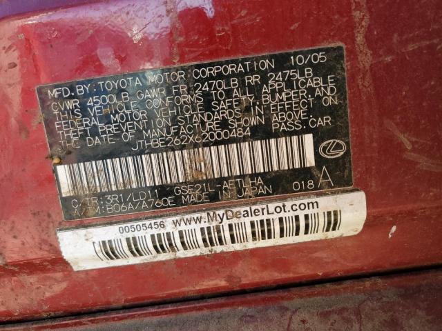 JTHBE262X62000484 - 2006 LEXUS IS 350 MAROON photo 12