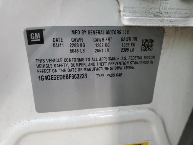 1G4GE5ED6BF363228 - 2011 BUICK LACROSSE CXS 白色 照片 12