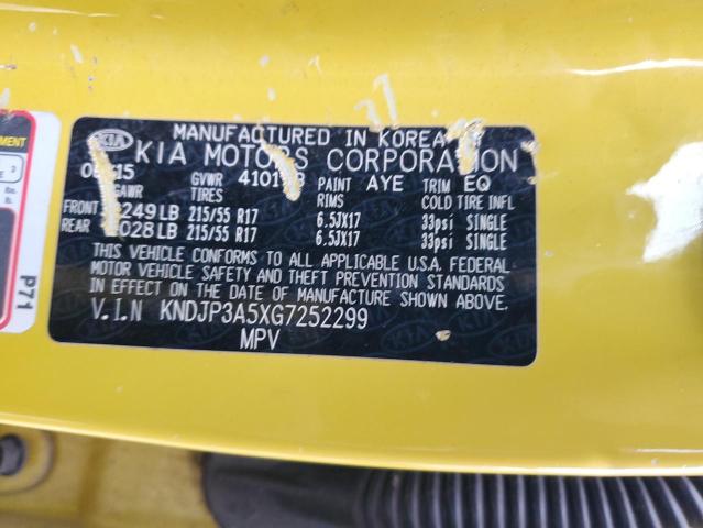 KNDJP3A5XG7252299 - 2016 KIA SOUL + YELLOW photo 13