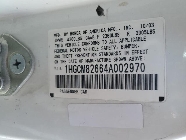 1HGCM82664A002970 - 2004 HONDA ACCORD EX WHITE photo 12