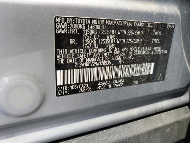 2T3W1RFV2MW128935 - 2021 TOYOTA RAV4 XLE SILVER photo 13