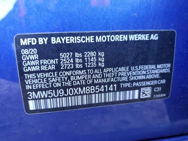 3MW5U9J0XM8B54141 - 2021 BMW M340XI BLUE photo 12