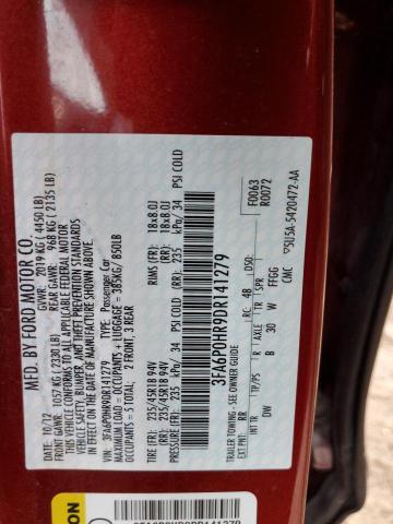 3FA6P0HR9DR141279 - 2013 FORD FUSION SE RED photo 12