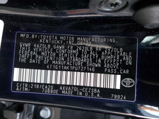 4T1G11AK1PU727146 - 2023 TOYOTA CAMRY SE NIGHT SHADE BLACK photo 12