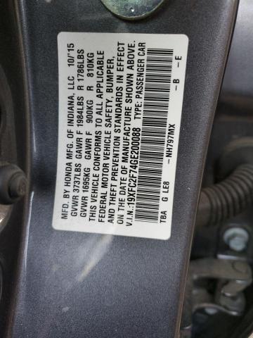 19XFC2F74GE200088 - 2016 HONDA CIVIC EX GRAY photo 12