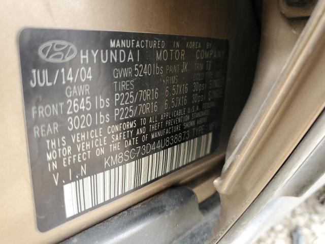 KM8SC73D44U838873 - 2004 HYUNDAI SANTA FE GLS TAN photo 12