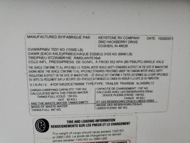 4YDF34520CE780606 - 2012 ALPI 5TH WHEEL WHITE photo 10