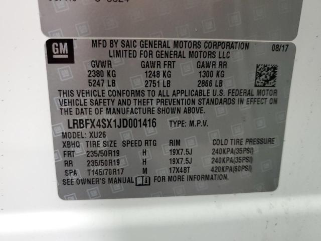 LRBFX4SX1JD001416 - 2018 BUICK ENVISION PREMIUM II Սպիտակ լուսանկար 13