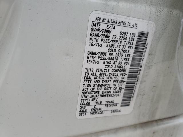 JN8AZ1MW8EW524861 - 2014 NISSAN MURANO S WHITE photo 13