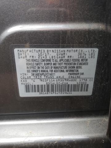 3N1AB7AP5JY214611 - 2018 NISSAN SENTRA S GRAY photo 12