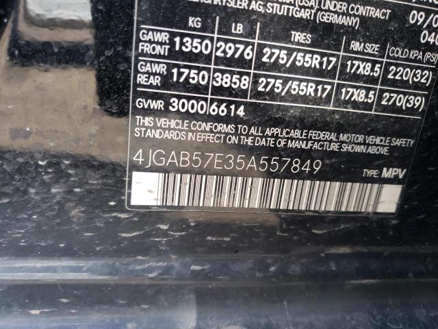 4JGAB57E35A557849 - 2005 MERCEDES-BENZ ML 350 BLACK photo 12