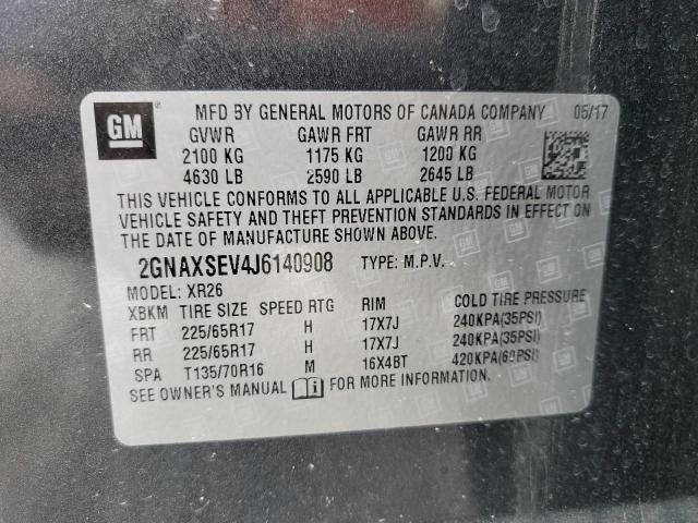 2GNAXSEV4J6140908 - 2018 CHEVROLET EQUINOX LT CHARCOAL photo 14