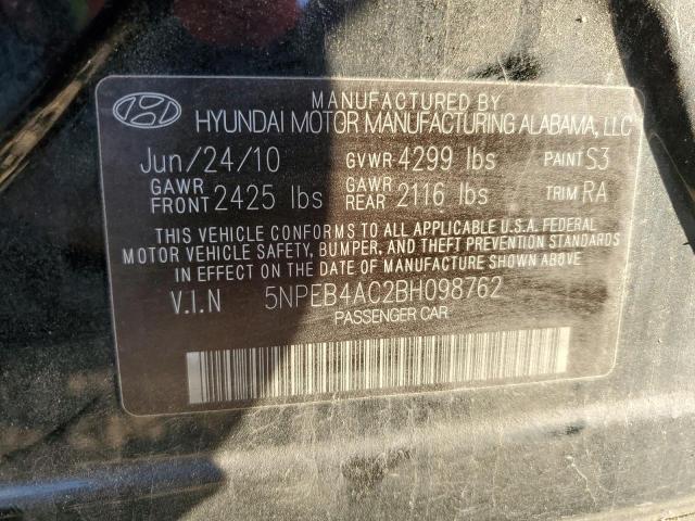 5NPEB4AC2BH098762 - 2011 HYUNDAI SONATA GLS BLACK photo 12