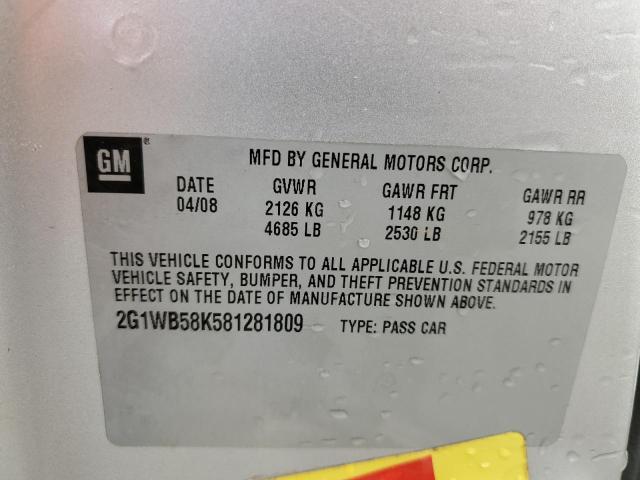 2G1WB58K581281809 - 2008 CHEVROLET IMPALA LS SILVER photo 13