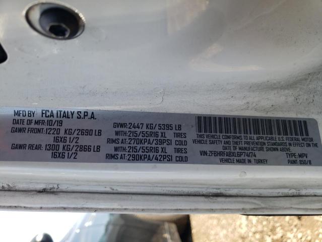 ZFBHRFABXL6P74174 - 2020 RAM PROMASTER WHITE photo 12