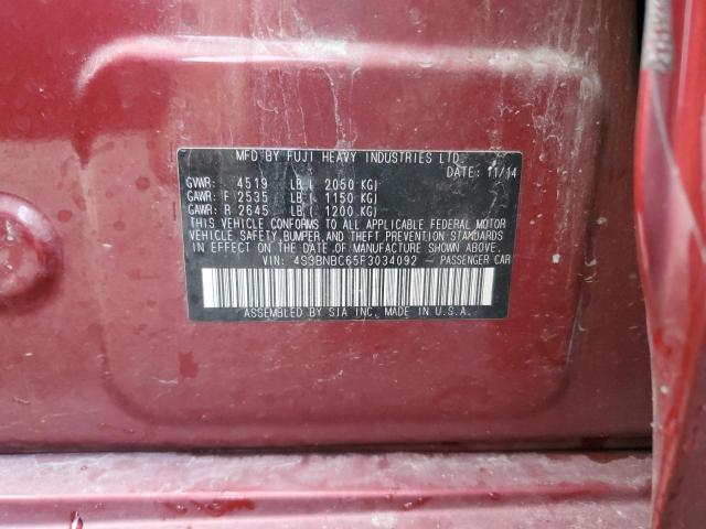 4S3BNBC65F3034092 - 2015 SUBARU LEGACY 2.5I PREMIUM RED photo 12