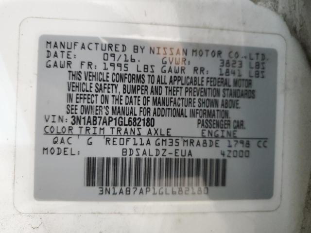 3N1AB7AP1GL682180 - 2016 NISSAN SENTRA S WHITE photo 12